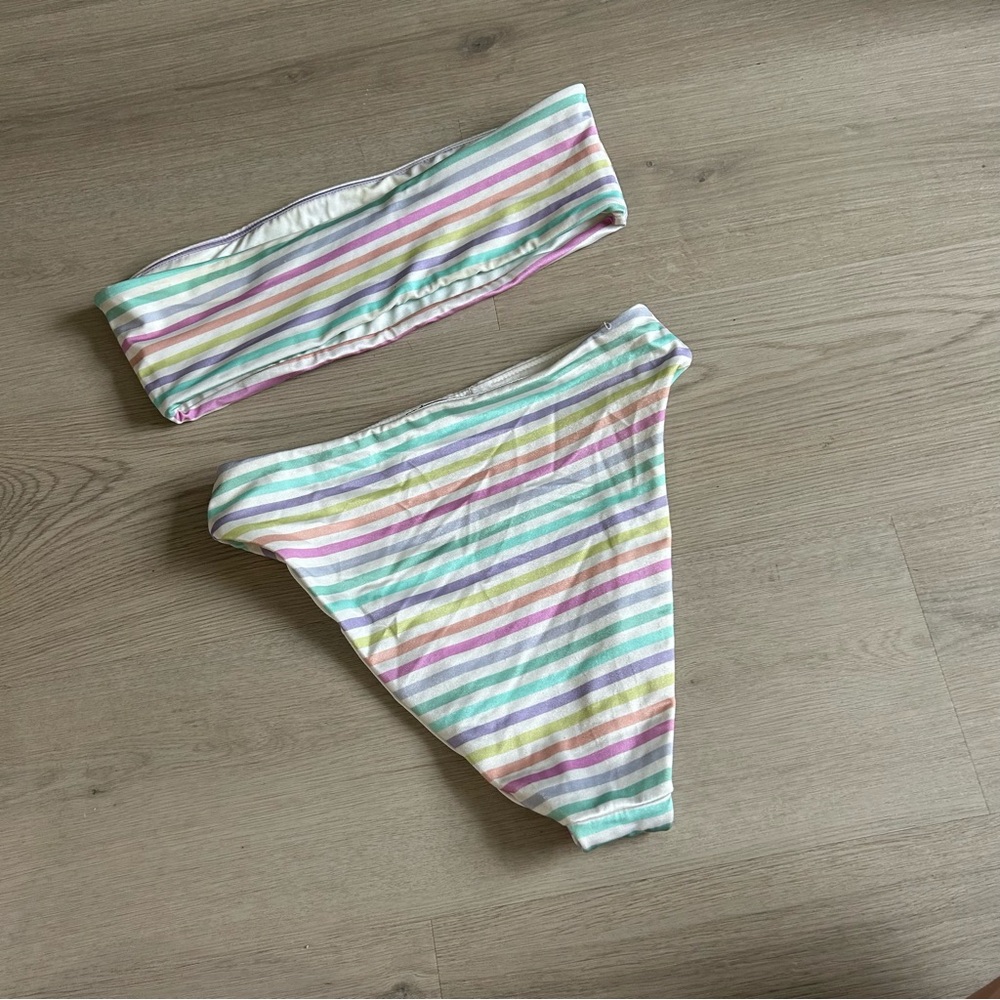 La Hearts Rainbow Striped Bikini Set